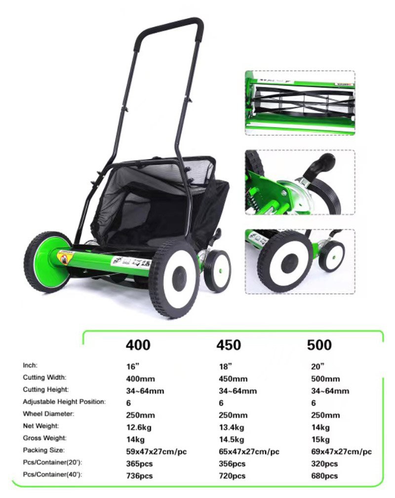 Euro-type hand push mower with four wheels